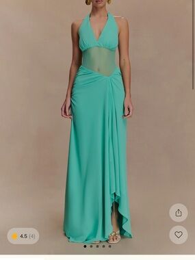 Meshki Teal Halter Maxi Gown with Sheer Midriff